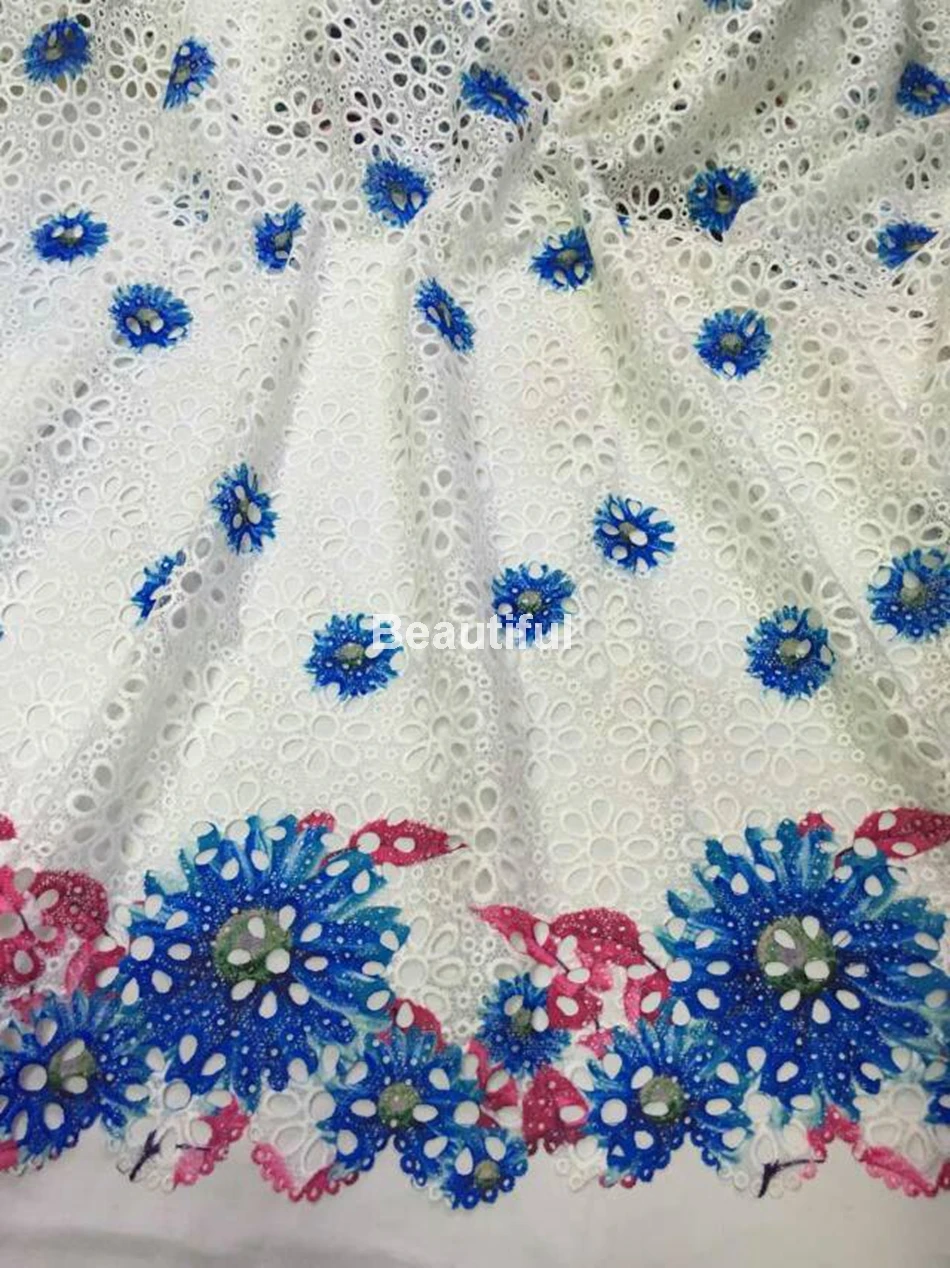 white&royalblue smooth printed handcut african cord lace net guipure lace fabric for party