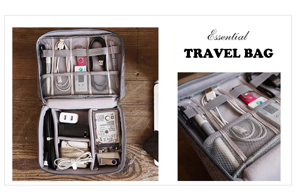 Travel Cable Bag Portable Digital USB Gadget Electronic Accessories Cable Organizer Bag Storage Bags Zipper Polyester Case       (2)