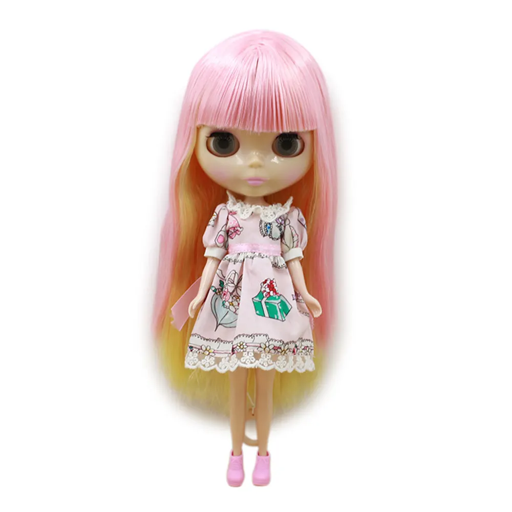 

blyth doll normal body, pink and yellow long hair with bangs , factory230BL08280275 blyth girl doll Child gift transparent skin