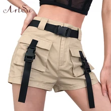 ArtSu, модные летние шорты с высокой талией, женские мини шорты, сексуальные шорты Карго с карманами, женские черные шорты, Femme, мuss20055