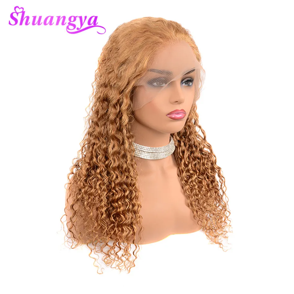 Перуанские медовые светлые волосы 13*4 человеческие волосы на кружеве парики для черных женщин с волосами младенца цвет 27 глубокая волна волосы на фронте шнурка remy