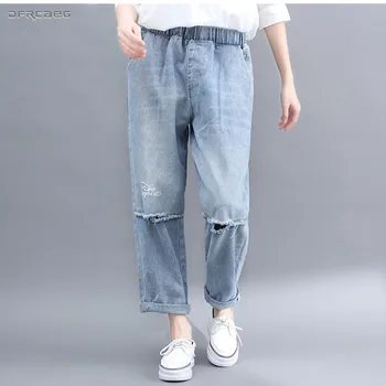 

Big Size Woman Jeans 2019 Spring Fashion Streetwear Boyfriends Washed Denim Harem Pants Loose Nine Trousers Jeans