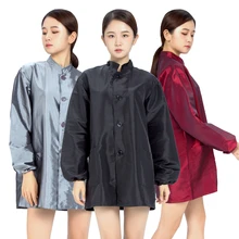 Длинный рукав большая кнопка дизайн парикмахерские карманы фартук Baber накидка стилист Водонепроницаемая Рабочая тканая форма черный серый красный 1211