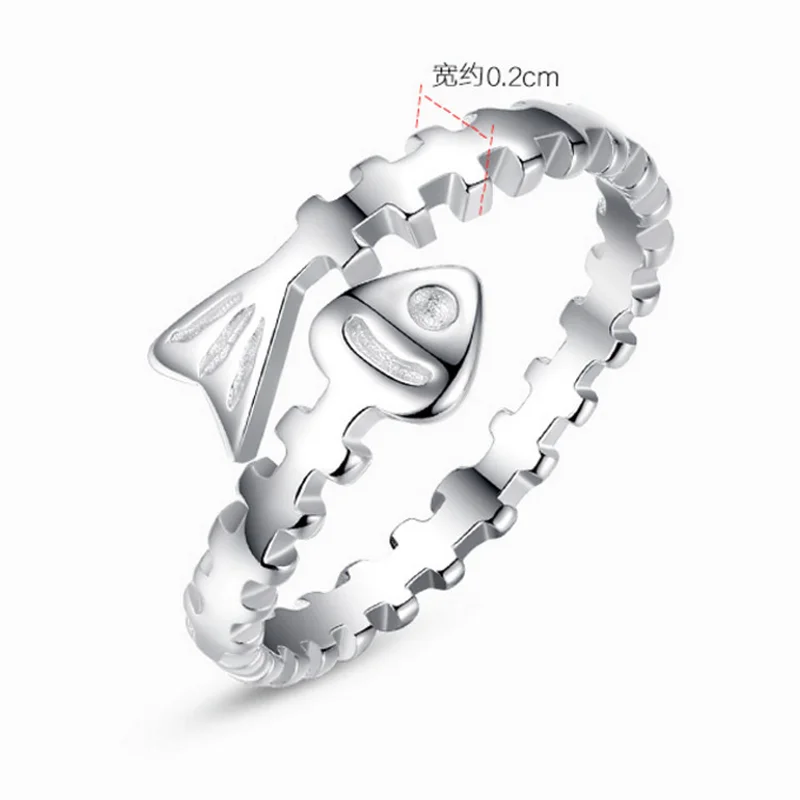 S925 sterling silver female models Korean fashion fun fish bones open ring | Украшения и аксессуары