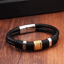 

Handmade Genuine Leather Weaved Double Layer Men Charm Bracelets & Bangles Casual Sporty Chain Link Fashion Bracelets