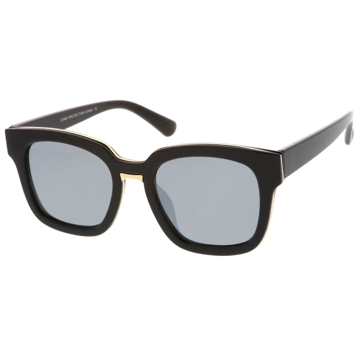 Modern Metal Trim Bridge Square Mirror Flat Lens Horn Rimmed Sunglasses 50mm (1)