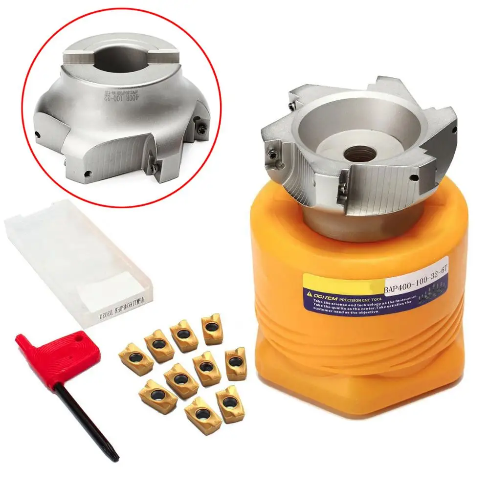 10pcs Carbide Inserts + 1pc BAP 400R 100 32 6T Face Milling Cutter with