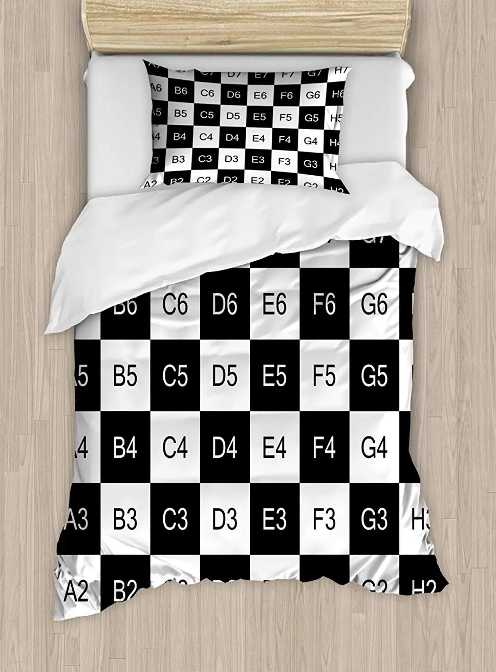 

Checkers Game Duvet Cover Set Monochrome Chess Board Design with Tile Coordinates Mosaic Square Pattern 2 Piece Bedding Set