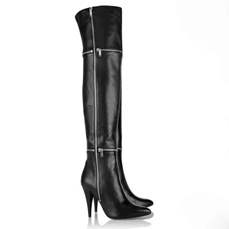 New arrival pointed toe fashion boots spike heel spring autumn sexy high heel boots zipper over the knee black boots women