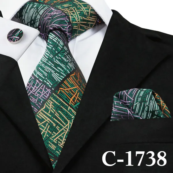 Hi-Tie Рождество шелк галстуки для мужчин Hanky запонки набор 20 видов стилей мужской галстук Цветочный зеленый плед Gravatas вечерние большой галстук - Цвет: C-1738