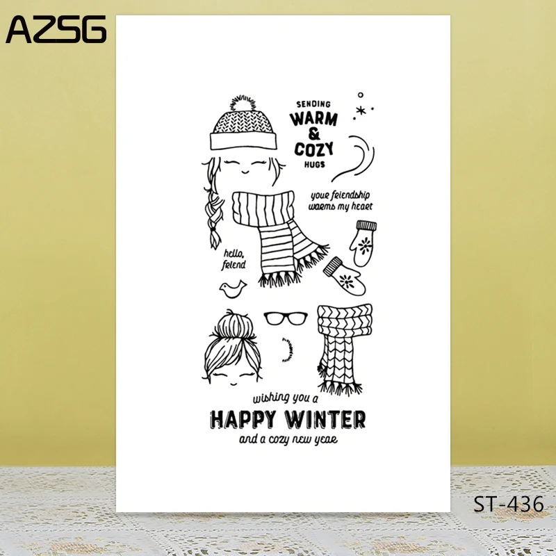 

AZSG HAPPY WINTER Clear Stamps For DIY Scrapbooking/Card Making/Album Decorative Silicon Stamp Crafts