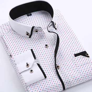 

Mens Shirts Fashionable Casual Slim Fit Print Dress Shirts Men Business Long Sleeve Men Polka dot Shirt Plus Size Comfortalbe
