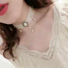 Женское Ожерелье-чокер из белого бархата, ожерелье с подвеской и подвеской, ювелирное изделие