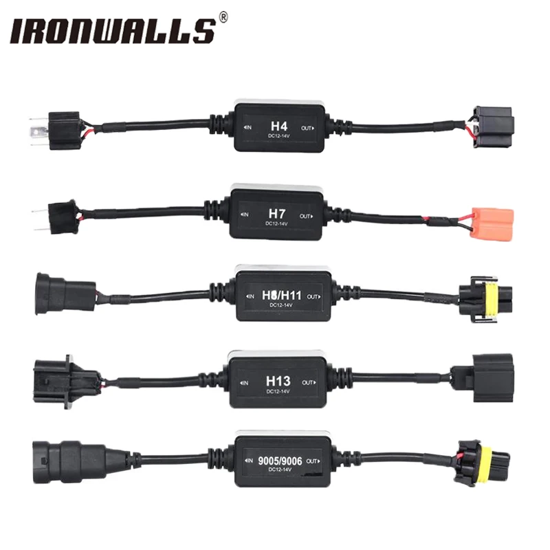 

Ironwalls 2x H4 H7 H8 H11 H13 9005 9006 Led Car HeadLight Bulbs Canbus Fog Lamp Decoder Resistor Wiring Harness Adapters 12/24V
