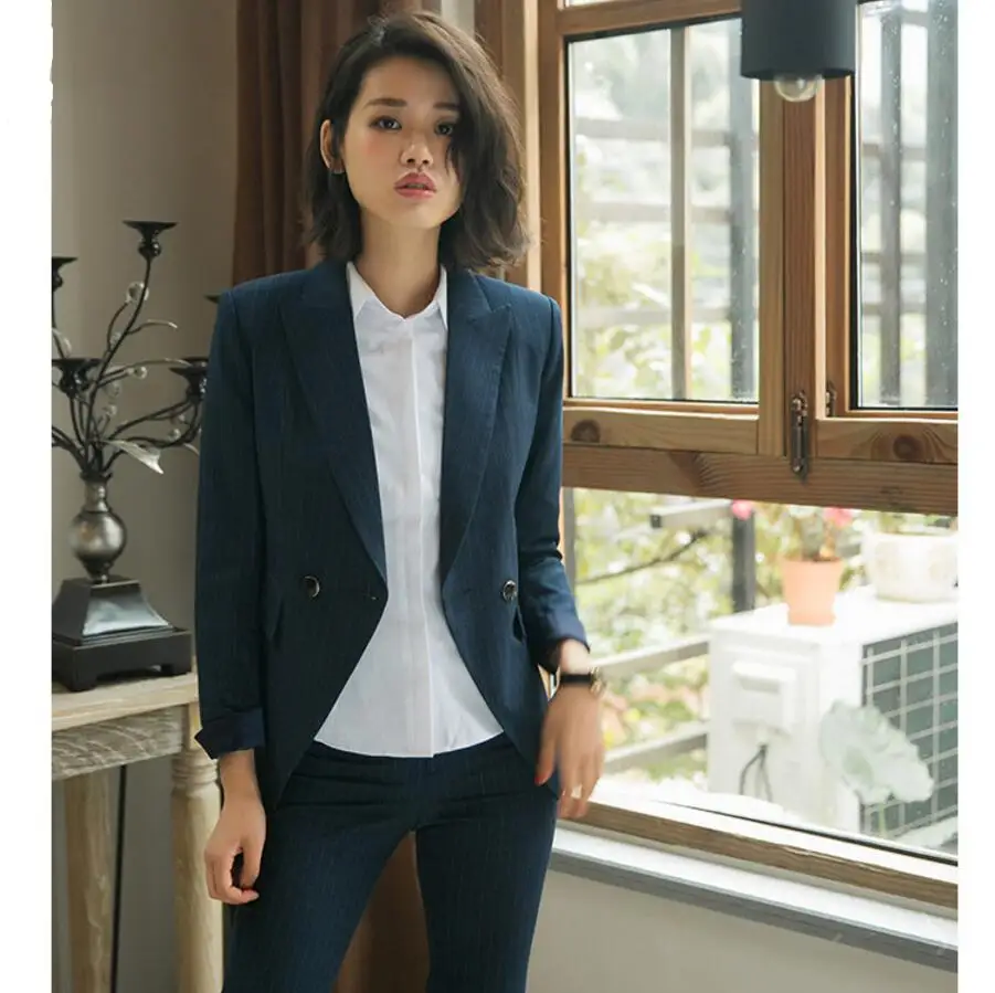 Stripe female suit suits the interview official working women twinset