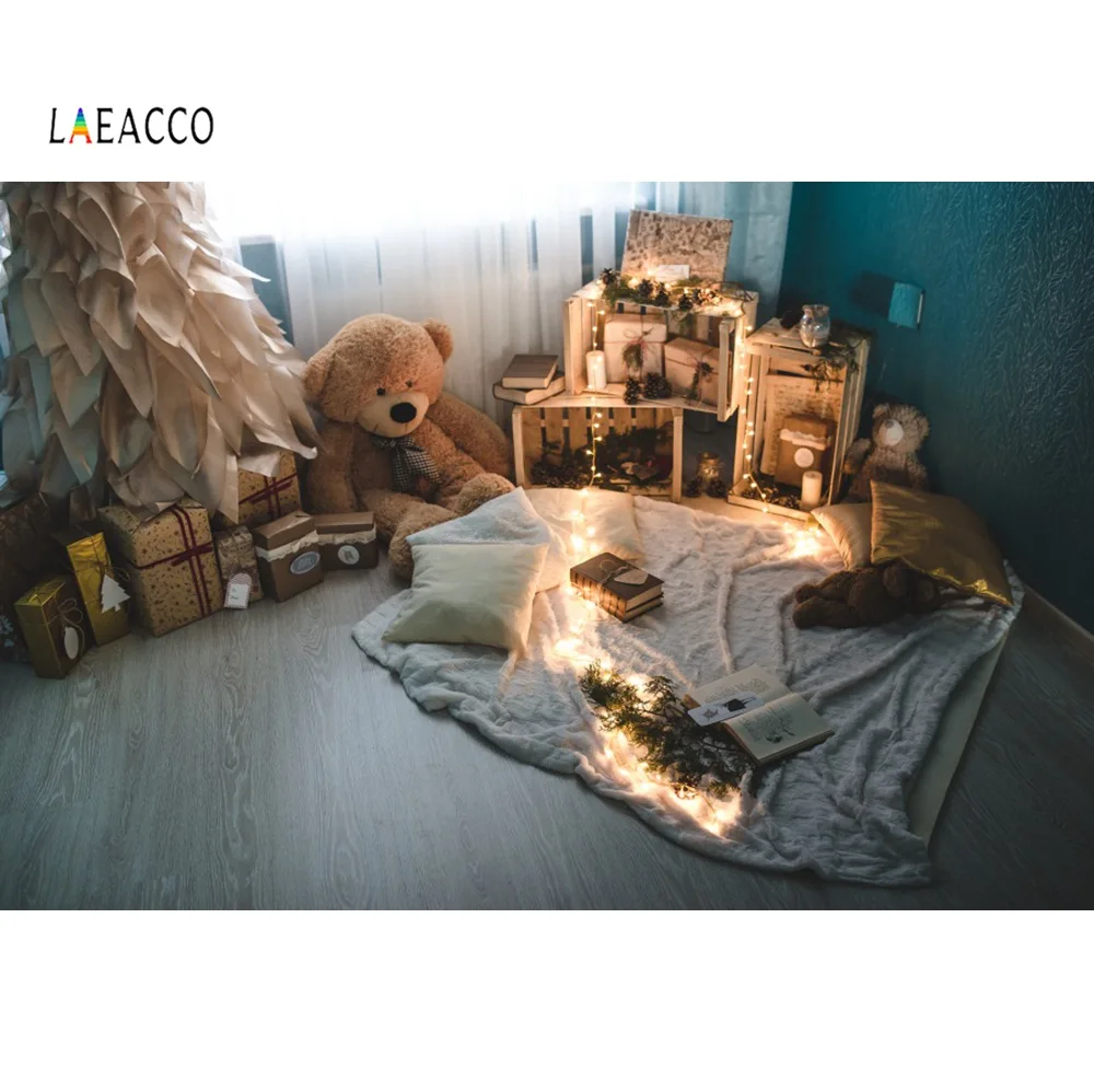 

Laeacco Teddy Bear Bubble Christmas Tree Gift Blanket Party Baby Photography Backgrounds Photocall Photo Backdrops Photo Stadio