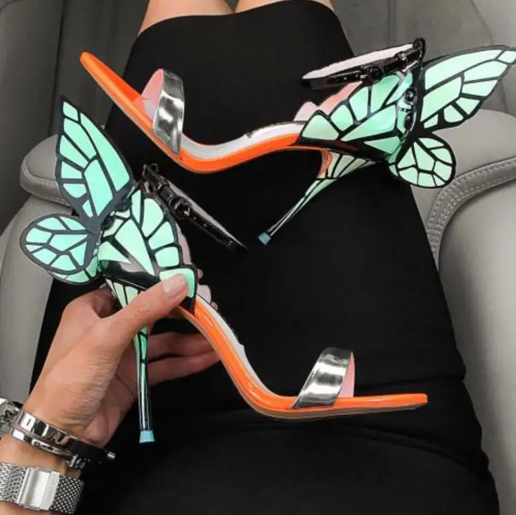 

Summer Women Sandals Butterfly Wing Ankle-Wrap Soft Leather Heels Women Shoes Angel Wing Elegant Women Pumps Chaussures Femme