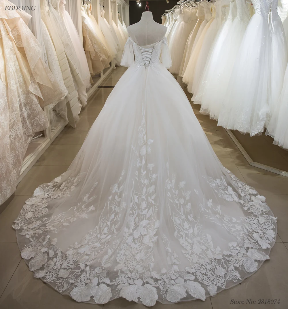

Amazing Boat Neck Wedding Dress 2018 A-line Chapel Train Plus Sizes Real Photos Vestidos De Novia With Beaded Lace Appliques