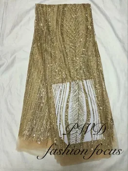 

Gold colour hand print glued glitter lace fabric LN22226 Tulle mesh embroidery net lace for evening dress