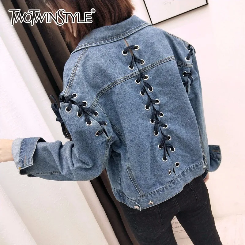 lace up denim jacket