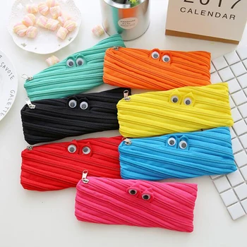 

Student Stationery Canvas Zipper Creative Multi-Function Pen Bag Coin Bag Glasses Bag Cartoon Big Eye Storage Pen Box Stationery