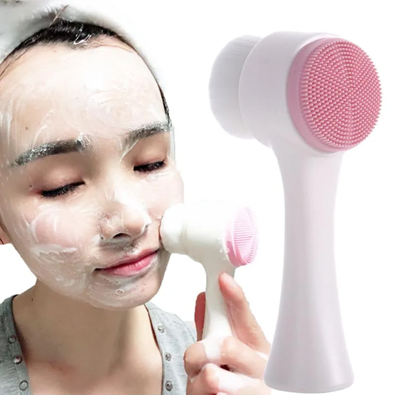 Portable 3D Double Side Silicone Facial Cleanser Brush Face Cleaning