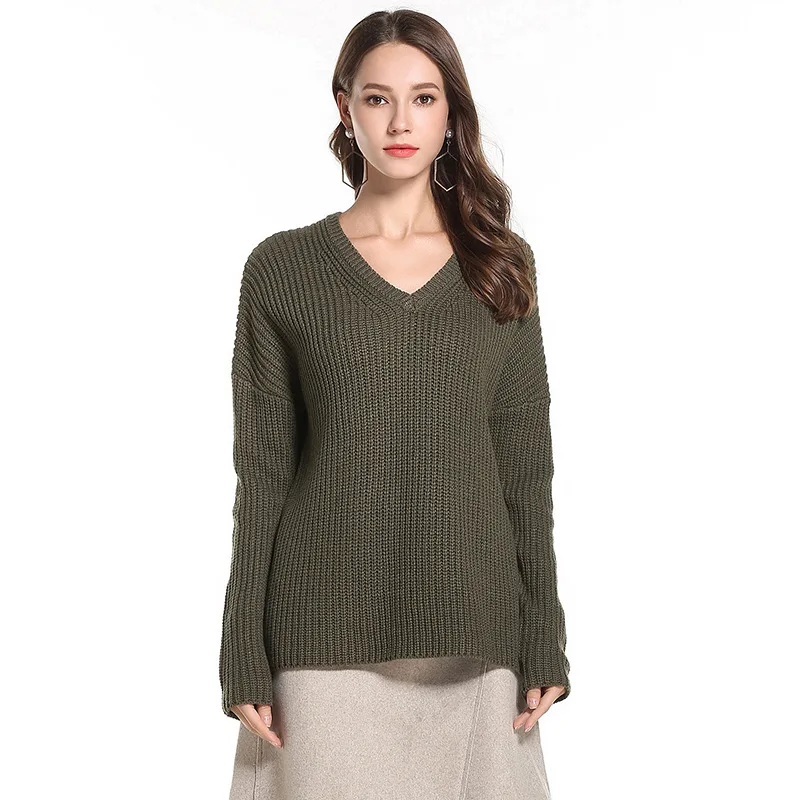 Big Yard Autumn Women Knitted Tops Sexy Casual Loose Long-sleeve V-Neck Shirt 2018 Fashion Pullover Female Sweaters Plus Size