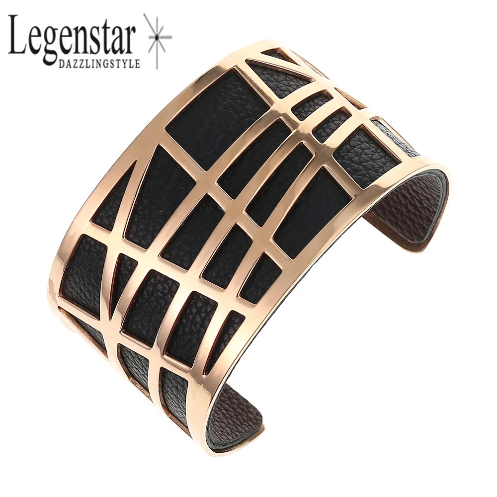 Billige Legenstar Offene Stulpe armband Armband Rose Gold Edelstahl 40 mm Breite Reversible Leder Arm Pulseira Feminina Masculina