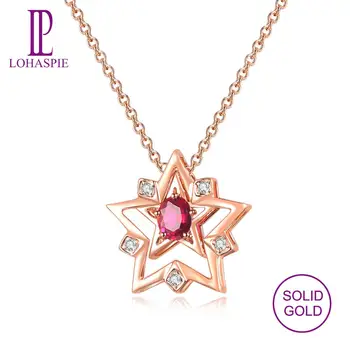 

LP Natural Ruby Diamond Two wearing Pendant Solid 18K Rose Gold Gemstone Fine Jewelry For July Birthday Gift New