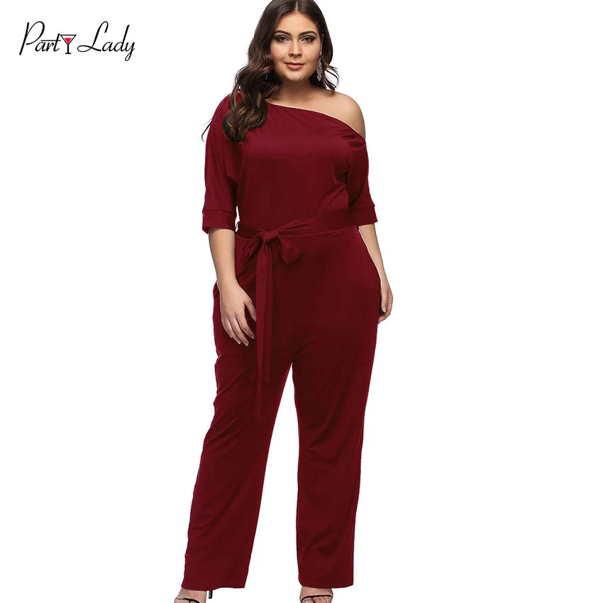 Party Lady Plus Size Sexy Jumpsuits For Women One Shoulder 2018 Autumn Club Rompers Womens Jumpsuit Party Elegant Long Romper -C