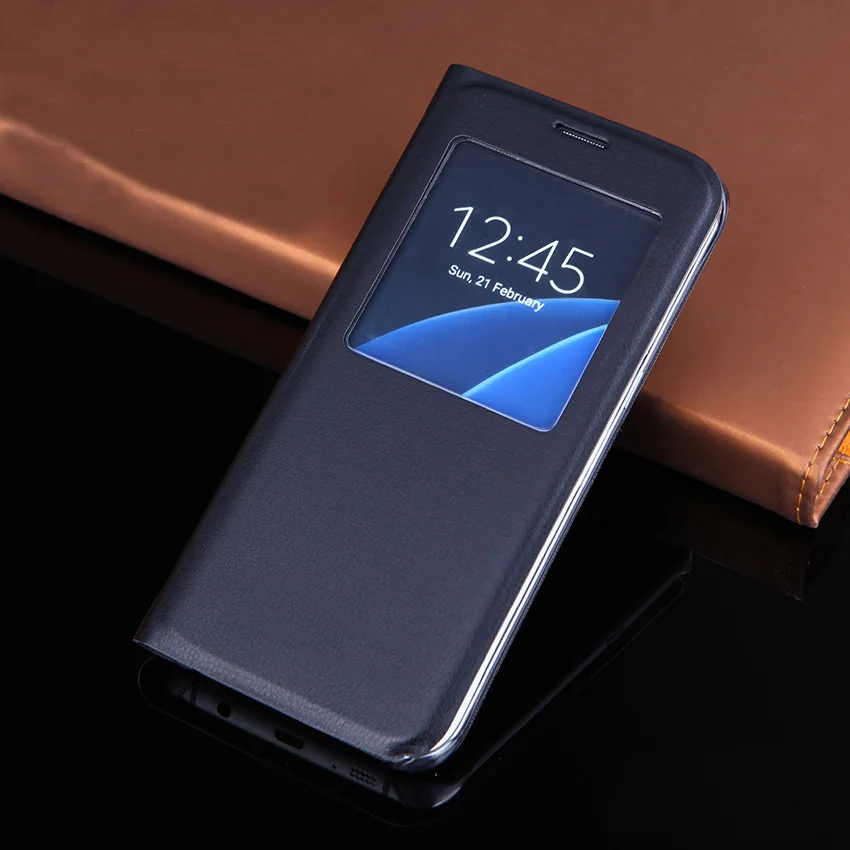 Роскошный кожаный чехол с окошком для Samung S7 ударопрочный телефона откидной Чехол