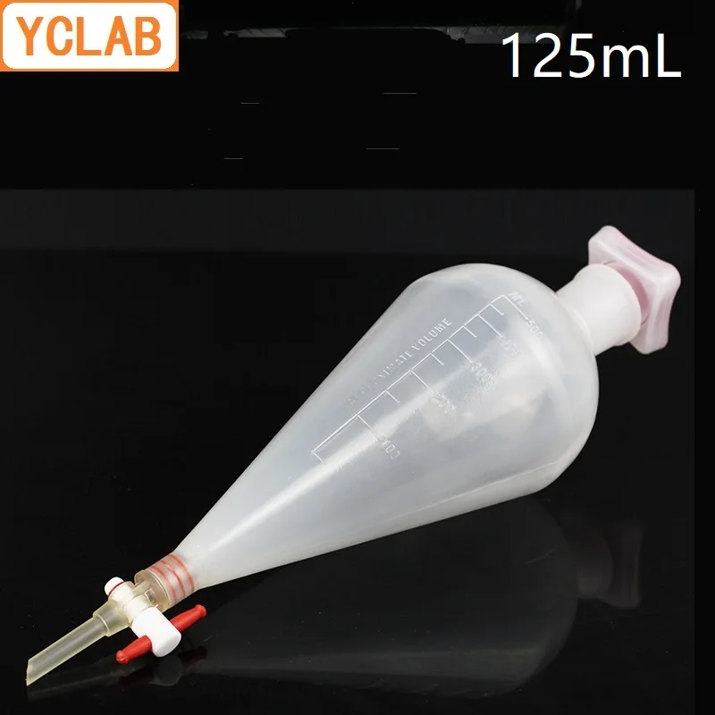 

YCLAB 125mL Seperatory Funnel Pear Shape PP Plastic with PTFE Stopcock Polypropylene Polytetrafluoroethylene Labware