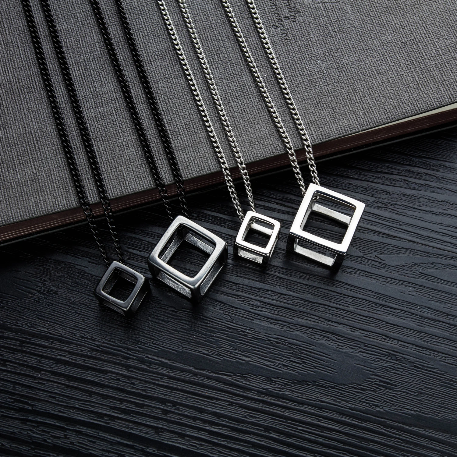 

Rubik's Cube Pendant Hollow Cube Necklace in Stainless Steel - Silver, Black