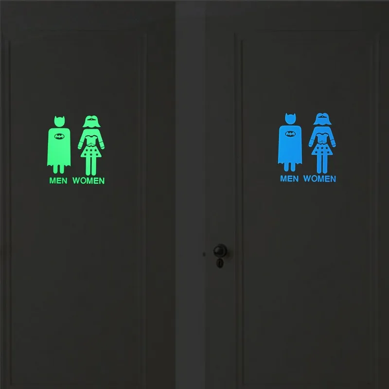 

Funny Batman and Wonderwoman Glow in the Dark Toilet Sticker Creative Superhero WC Vinyl Wall Decal Washroom Door Bathroom Sign