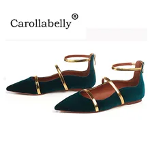 Весенне-осенняя женская обувь на плоской подошве с металлическими вставками; бархатные туфли на плоской подошве с молнией; женские пикантные повседневные туфли с острым носком; рабочие туфли на низком каблуке; большие размеры