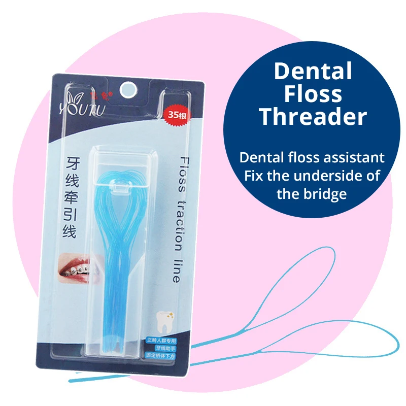 

35 Counts/Box Dental Floss Threader for Orthodontic Oral Hygiene Fit in Braces Bridges Implants and Crown Deep Clean Dental Care