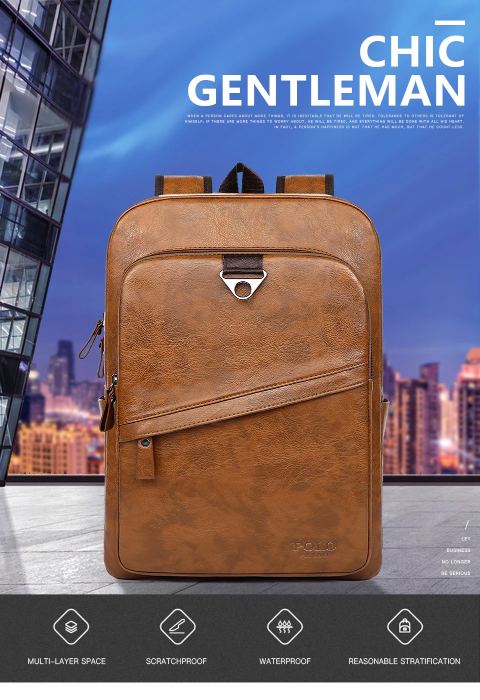 VICUNA POLO, водонепроницаемый кожаный высококачественный мужской рюкзак для путешествий, ноутбука, с передним карманом, Большой Вместительный рюкзак, mochila hombre