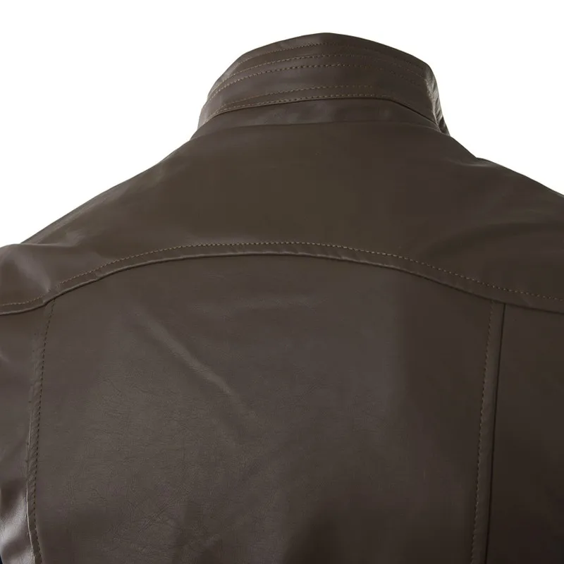 Новинка, повседневная приталенная мужская кожаная куртка, модная мужская куртка из искусственной кожи, одноцветная Мужская куртка с воротником-стойкой, Rebicoo269