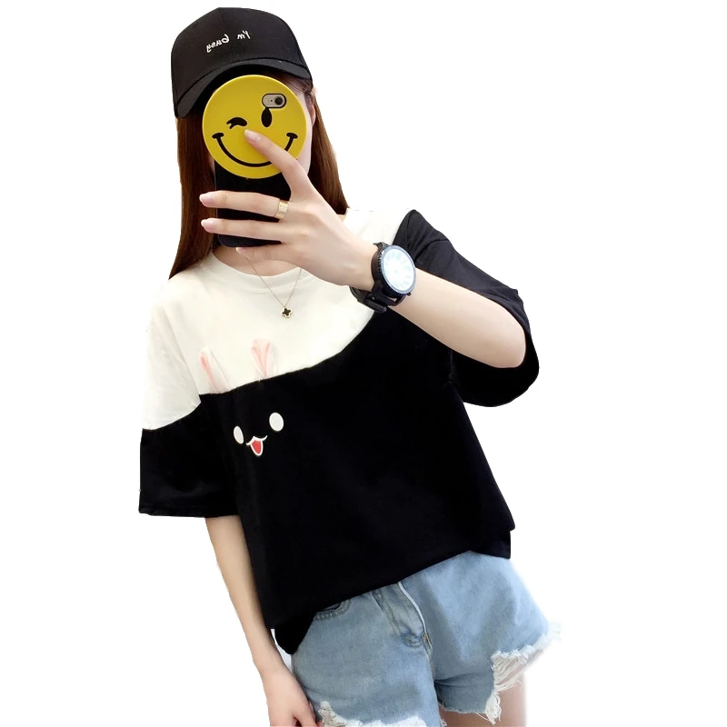 

new high quality cute five-point sleeve T-shirt female cotton T-shirt women's fashion casual shirt T-shirt short-sleeved women