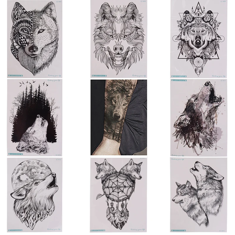 Wolf Temporary Tattoo Stickers Waterproof Women Fake Hand Animal Tattoos Adult Men Body Art