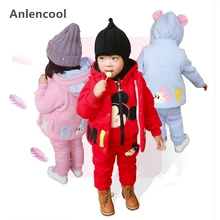 Anlencool Children’s wear baby plus velvet thickening set for boys and girls winter wear baby children’s 3-piece clothing set