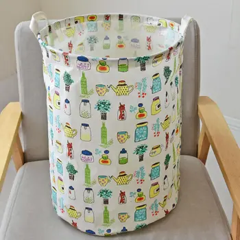 

Foldable Cotton Fabric Storage Baskets Washing Clothes Folding Household Storage Bag Cute Pattern Kids Toy Storage Organizer Bin