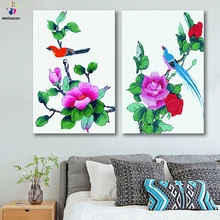 DIY цветные картинки по номерам с цветами гибискус пион цветок Птица Картина Рисунок Живопись по номерам Обрамленный дом
