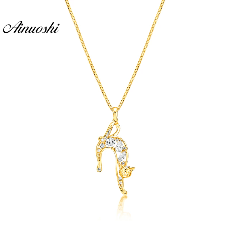 

AINUOSHI 10K Solid Yellow Gold Pendant Shining Fox Pendant Various Cutting SONA Diamond Women Men Child Jewelry Separate Pendant