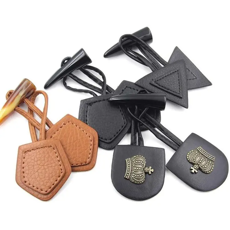 

Horn Toggle Button, Duffle Coat Jacket Fasteners Toggle With leather patch ,leather buckle 10 sets/lot