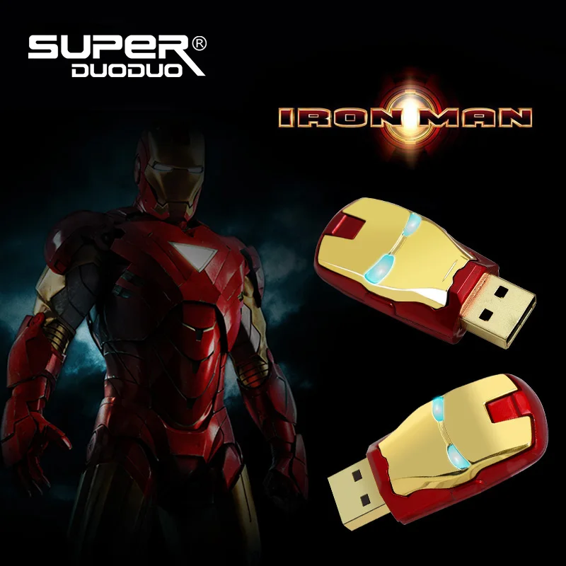 Дизайн мультфильм Блестящий супергерой Железный человек Флешка USB флэш-накопитель 4 ГБ 8 ГБ 16 ГБ 32 ГБ флеш-накопитель