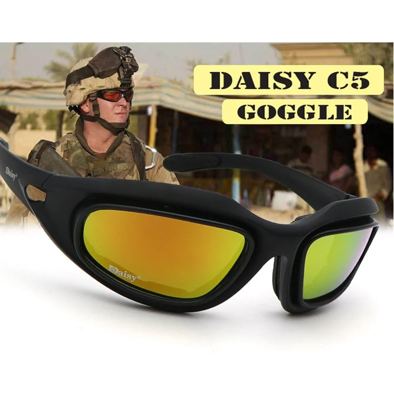 

Hunting Daisy C5 Desert Storm Sunglasses 4 Lenses Goggles Tactical Eyewear Cycling Riding Eye Protection