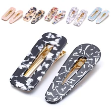 2 шт. мраморные заколки для девочек Корейская уксусная кислота шпилька Геометрическая квадратная Мода леопард Утконос заколки для волос аксессуары