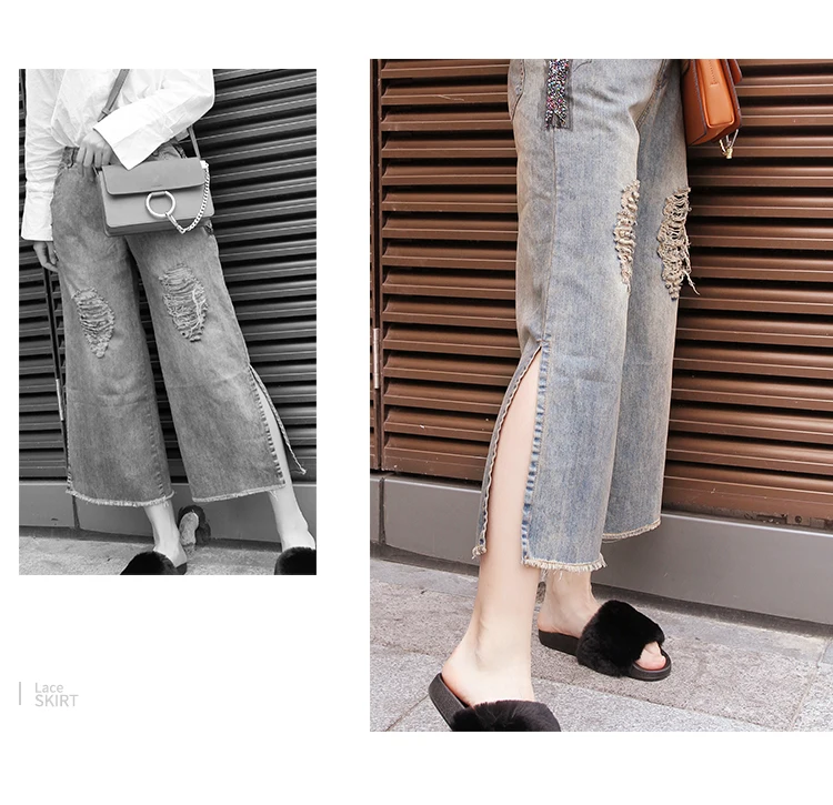 Новинка, модные джинсы, женские брюки, свободные, Boho, джинсовые штаны, высокая талия, широкие, джинсы, брюки, повседневные, раздельные, женские