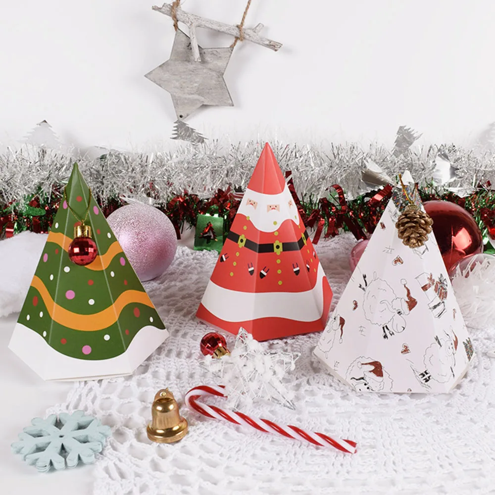 

10 PCS/lot Six Corner Box Merry Christmas Candy Box Bag Christmas Tree Gift Box With Bells Paper Box Gift Bag Container Supplies